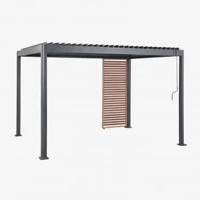 Pérgola Bioclimática De Alumínio Com Lâminas E Painel Druvia Cinza Grafite - Castanho Castanho Madeira & Pérgula De 3x4 M Com 1 Painel De 92,5 - Sklum