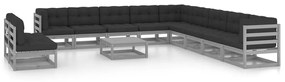vidaXL 12pcs conjunto lounge de jardim + almofadões pinho maciço cinza