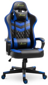 Vinsetto Cadeira Gaming Cadeira de Escritório Ergonómica com Altura Regulável Basculante com Apoio de Cabeça e Almofada Lombar 61x70x121-129 cm Azul