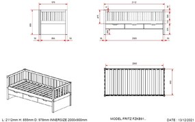 Cama infantil FRITZ (90x200) com 3 gavetas + Estrado NATURAL