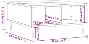 Mesa de centro 60x60x30 cm derivados madeira branco brilhante