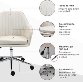 Cadeira de Escritório Cadeira de Secretária com Altura Regulável e Base Giratória para Escritório 61x59x86-96 cm Bege