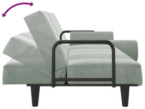 Sofá-cama com apoio de braços veludo cinzento-claro