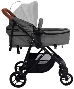 Carrinho de bebé 2-em-1 aço cinzento-claro e preto