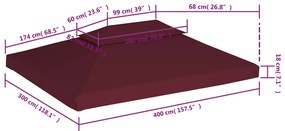 Cobertura gazebo c/ 2 camadas 310 g/m² 4x3 m bordô