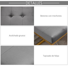 HOMCOM Banco multifuncional Banco de pés com assento acolchoado e pernas metálicas 120x35x42 cm cinza e dourado