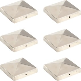 vidaXL Tampas piramidais postes vedação 6pcs aço inoxidável 101x101mm