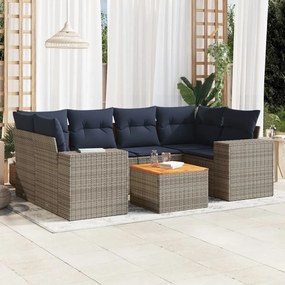 vidaXL 7 pcs conjunto sofás p/ jardim c/ almofadões vime PE cinzento