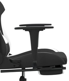 Cadeira de gaming com apoio de pés tecido preto e branco