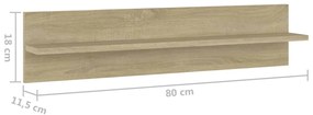 Estantes de parede 2pcs 80x11,5x18 cm contrapl. carvalho sonoma