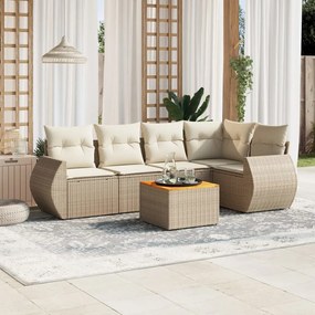 6 pcs conjunto de sofás p/ jardim com almofadões vime PE bege