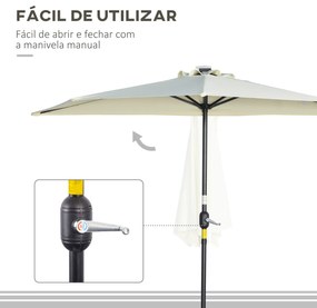 Chapéu de Sol de Jardim com 24 Luzes LED Solar Semicircular com Manivela Teto de Ventilação 265x135x240 cm Bege