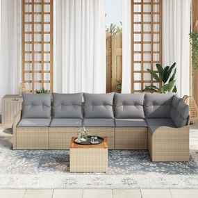 Conjunto de Sofá de Jardim vidaXL de 7 Peças com Almofadas Bege Polira