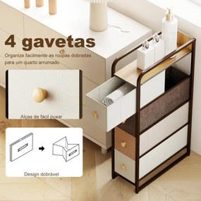 Móvel Auxiliar com 4 Gavetas de Tecido 20x47x84,5 cm com Estrutura de Aço Móvel de Arrumação para Espaços Pequenos Multicolor
