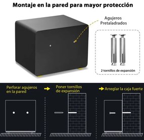 Cofre de aço eletrónico com teclado digital e numérico para casa, escritório, empresa Preto 40 x 30 x 31 cm