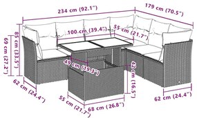 7 pcs conjunto de sofás p/ jardim c/ almofadões vime PE preto