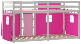 Beliche com cortinas 80x200 cm madeira de pinho maciça rosa