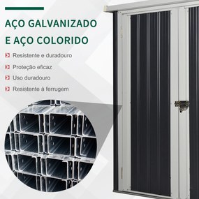 Abrigo de Jardim 1,26 m² de Aço Galvanizado com 2 Portas para Armazenamento de Ferramentas 147x86x134 cm Preto