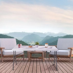 Mesa Dobrável de Plástico Moldado 153x74x74cm Mesa de Campismo Portátil Branca