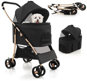 Carrinho de passeio dobrável para animais de estimação toldo ajustável e cesto de arrumação 88 x 48 x 98 cm