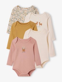 Oferta do IVA - Lote de 5 bodies "Renas", cavas americanas, para bebé cru