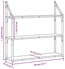 Prateleira de parede 3 níveis 80x21x78,5cm deriv. madeira preto