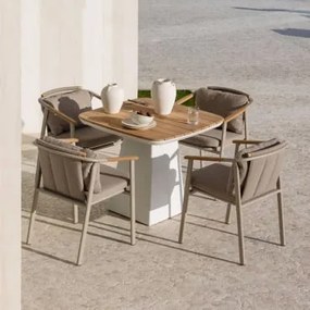 Conjunto De Mesa Quadrada De 90x90 Cm Em Alumínio E Madeira De Teca Inkeri E 4 Cadeiras De Jardim Em Alumínio E Tecido - Sklum