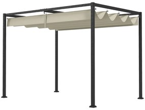 Pérgola 298x213x221 cm Pérgola de Jardim com Teto Retrátil de Poliéster com Revestimento Creme