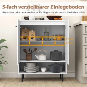 Aparador de madeira 75 x 35 x 95 cm com prateleiras ajustáveis e 2 portas, vitrine, armário buffet, armário de cozinha, branco