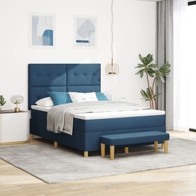 Cama Box Spring vidaXL com Colchão e Banco Azul 140x190 cm Tecido