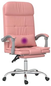 Cadeira escritório massagens reclinável couro artificial rosa