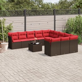 vidaXL 12 pcs conjunto de sofás jardim com almofadões vime PE castanho