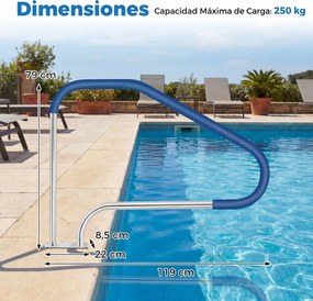 Corrimão de apoio para piscina em aço inoxidável, 119 x 79 cm, com capa antiderrapante e base de instalação rápida, para uso interior e exterior Prate