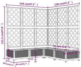 Vaso/floreira jardim c/ treliça 120x120x121,5 cm PP cinza-claro