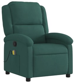 Poltrona de massagens reclinável veludo verde-escuro