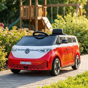 Carro elétrico para crianças Volkswagen ID Buzz 12V, Pneus em borracha, bancos em pele sintética Vermelha