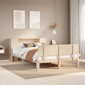 vidaXL Cama com estante sem colchão 140x190 cm pinho maciço