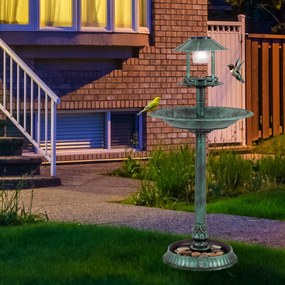 Bebedouro jardim para pássaros 51 x 51 x 107 cm com luz solar e vaso, estação de alimentação verde
