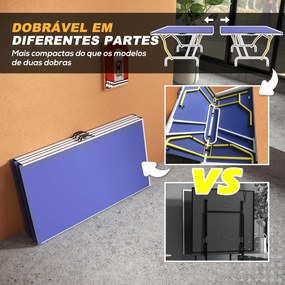 Mesa de Ping-Pong Dobrável com Rede Apoio para os Pés Ajustáveis e Estrutura de Aço para Interior e Exterior 274x152,5x76 cm Azul