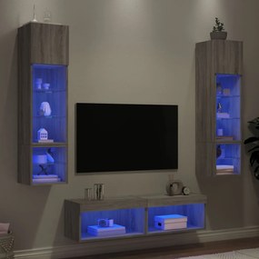 vidaXL 6 pcs móveis parede p/ TV c/ LEDs deriv. madeira cinza sonoma