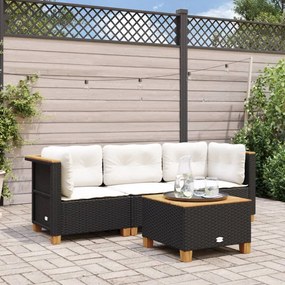 vidaXL Sofá de jardim 3 lugares com almofadões vime PE preto