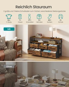 Cómoda com 5 gavetas e 1 prateleira 30 x 98,7 x 68,1 cm e gavetas em Tecido Coleção BELLAH Castanho vintage e preto