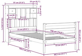 Cama com estante sem colchão 75x190 cm pinho maciço