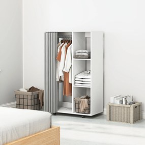 Guarda roupa aberto móvel com 4 Rodas 80 (L) x 40 (P) x 128 (A) cm, com varão para pendurar roupa e prateleiras abertas, branco