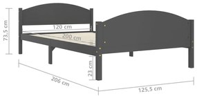 Estrutura de cama 120x200 cm pinho maciço cinzento-escuro