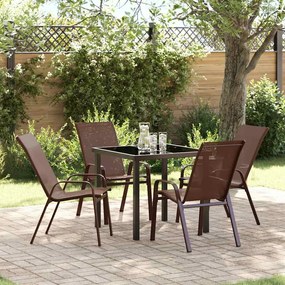 Conjunto de Jantar de 5 Peças vidaXL Castanho Textilene e Aço