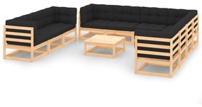 vidaXL 11 pcs conjunto lounge de jardim c/ almofadões pinho maciço