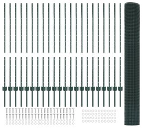 Cerca de Arame Soldado com 22 Postes U Verde 1.2x50 m Aço