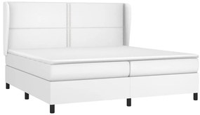 Cama com molas/colchão 200x200 cm couro artificial branco
