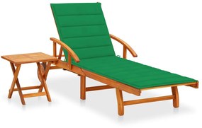 vidaXL Espreguiçadeira de jardim com mesa e almofadão acácia maciça